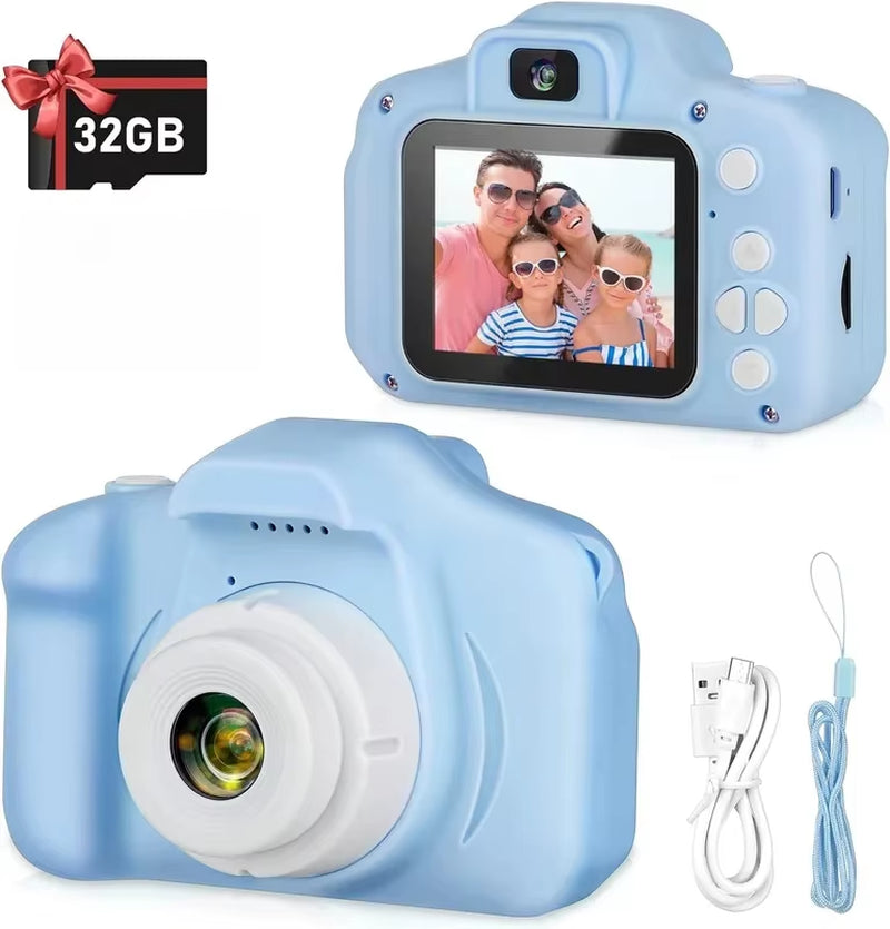 X2 Children Camera 32G Mini Digital Vintage Cam Educational Toys Kids HD Video Camera Outdoor Cartoon Photography Toy Xmas Gifts