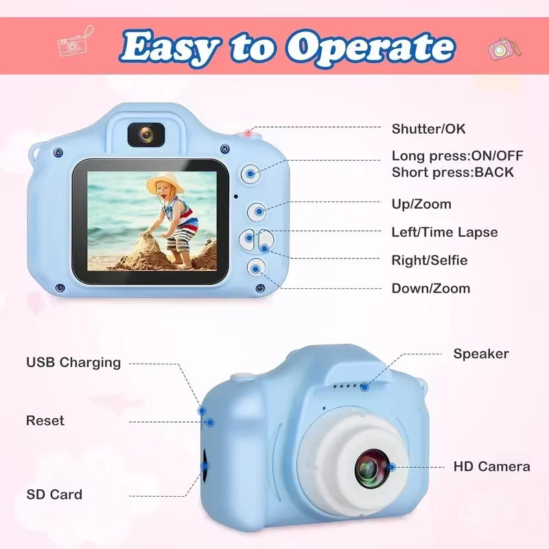 X2 Children Camera 32G Mini Digital Vintage Cam Educational Toys Kids HD Video Camera Outdoor Cartoon Photography Toy Xmas Gifts