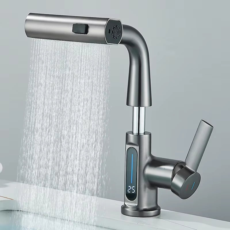 Temperature Digital Display Basin Faucet for Bathroom Pull Out Waterfall Stream 3 Way Sprayer Hot Cold Water Sink Mixer Wash Tap